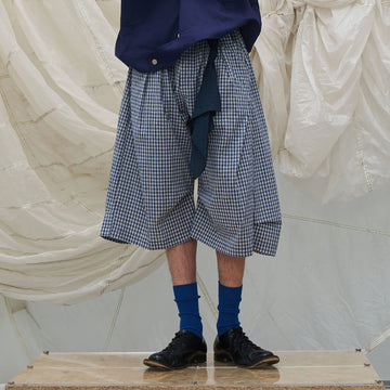 RELABEL Detachable Scarf Grid Pleated Shorts-Shorts-XS-Blue-Free Shipping Leatheretro