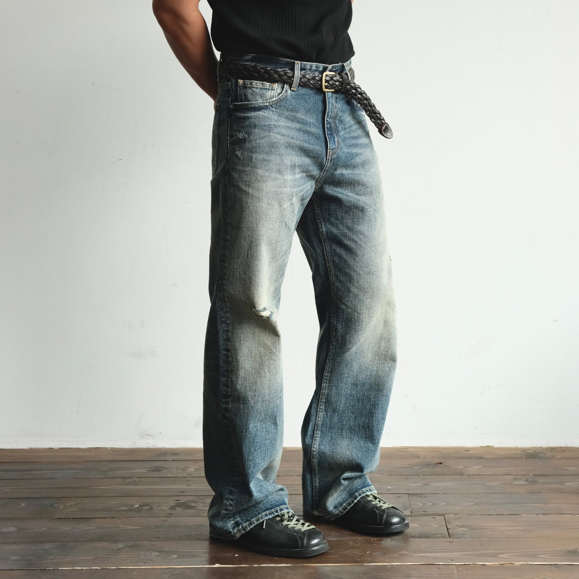 NEIGBORL Washed Distressed Flared Jeans-Jeans-S-Free Shipping Leatheretro