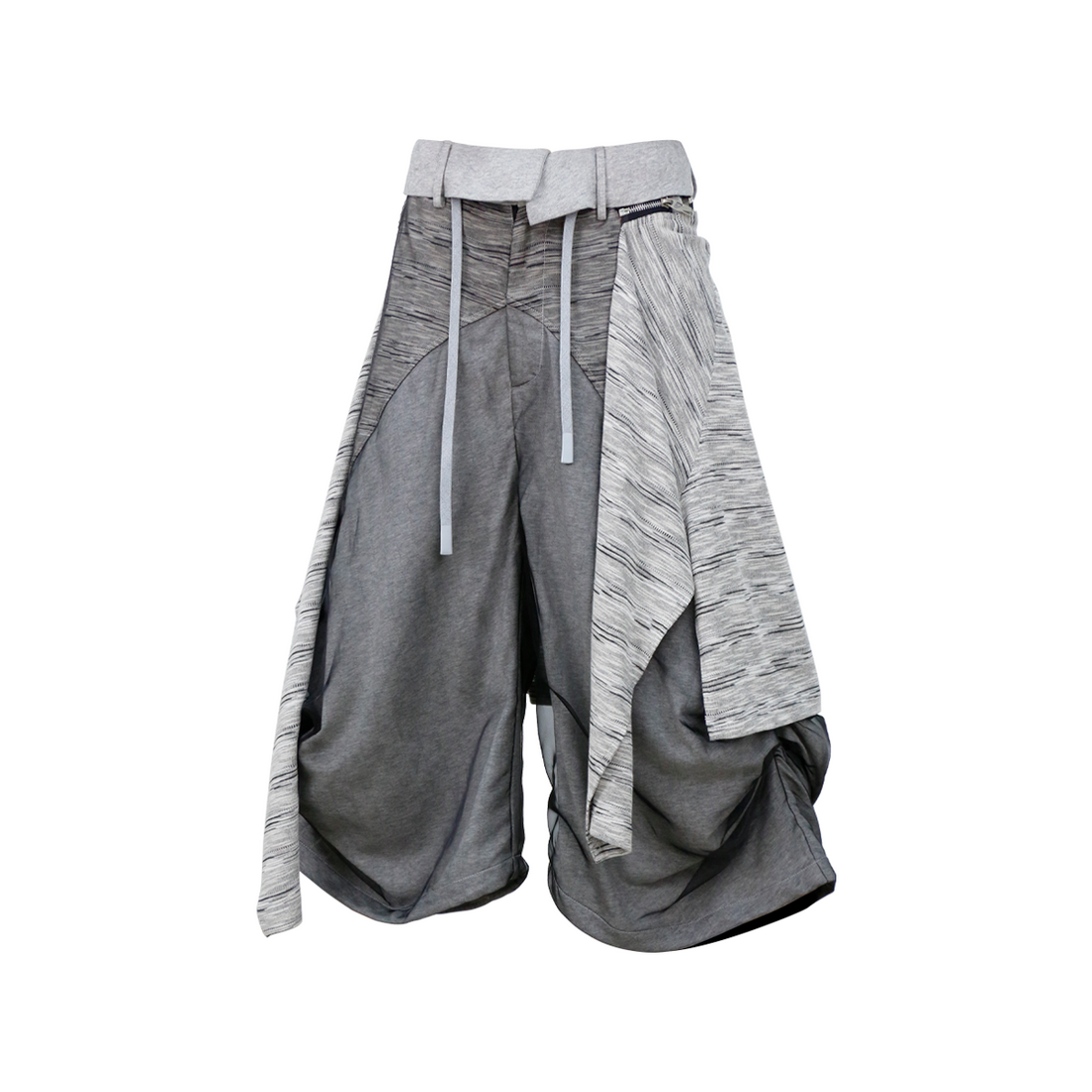 RELABEL Detachable Striped Drape Ruched Oversized Shorts Gray-Shorts-XS (Preorder)-Free Shipping Leatheretro