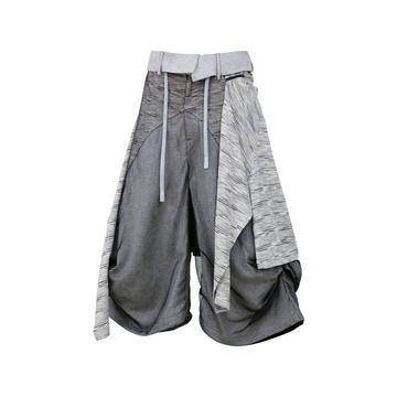 RELABEL Detachable Striped Drape Ruched Oversized Shorts Gray-Shorts-XS (Preorder)-Free Shipping Leatheretro
