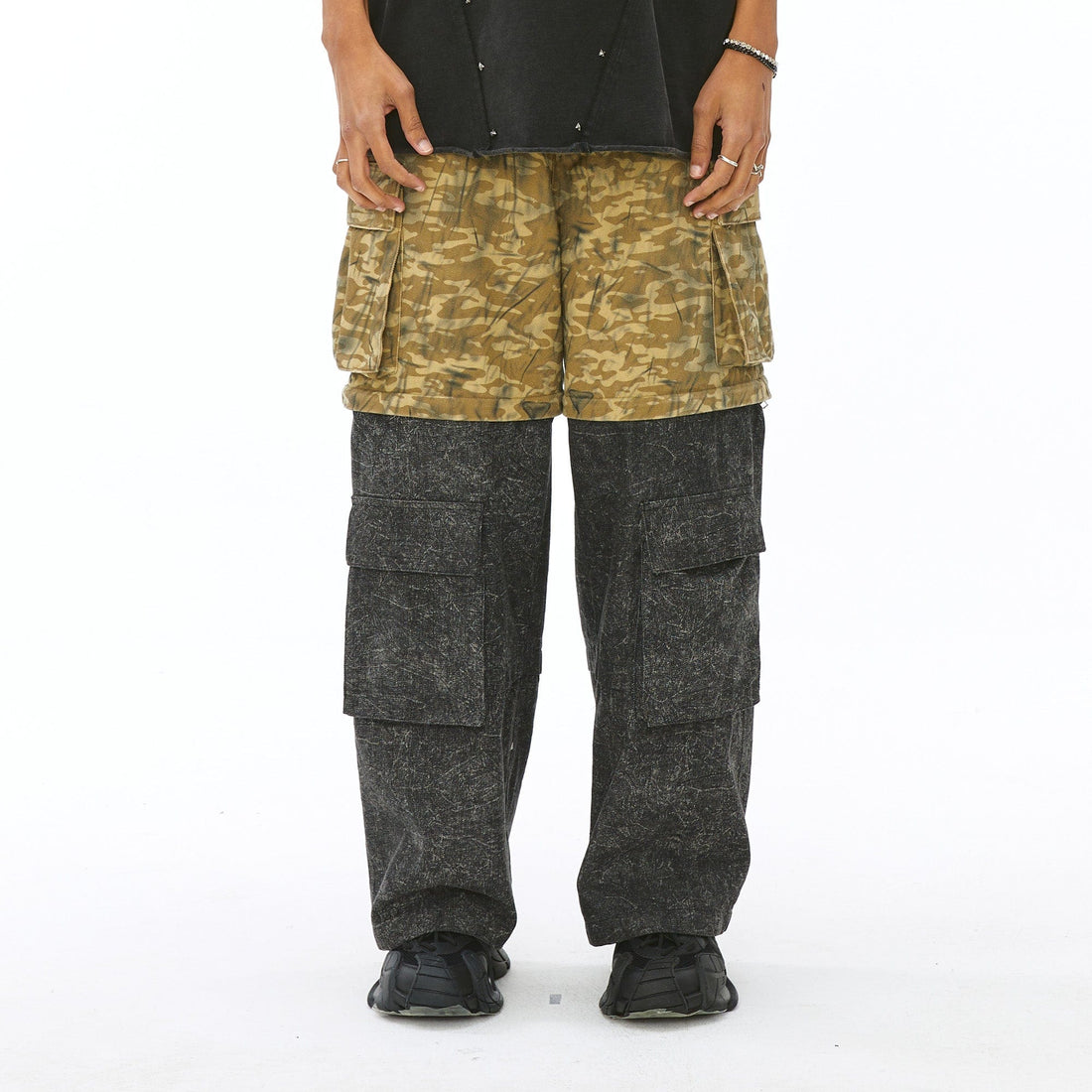 VANN VALRENCE Detachable Two-Tone Paneled Cargo Jeans-Jeans-S-Free Shipping Leatheretro