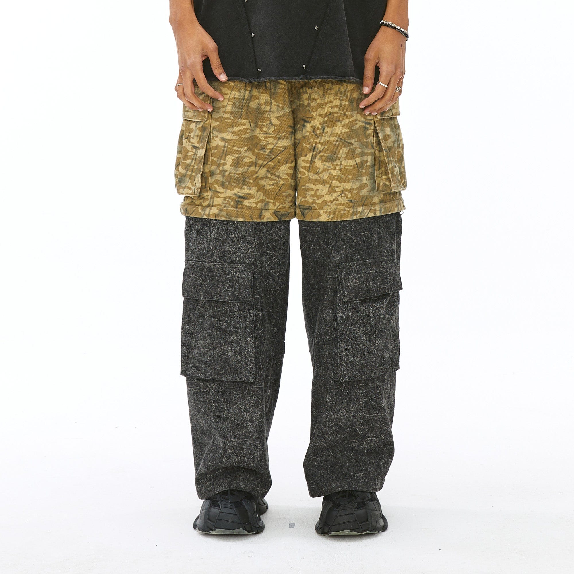 VANN VALRENCE Detachable Two-Tone Paneled Cargo Jeans-Jeans-S-Free Shipping Leatheretro