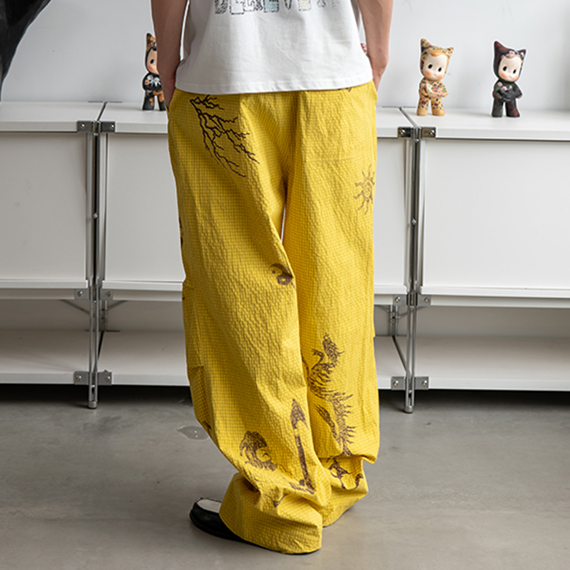NIANJIUYIKOUER Graphic Grid Cargo Pants-Pants-XS-Yellow-Free Shipping Leatheretro