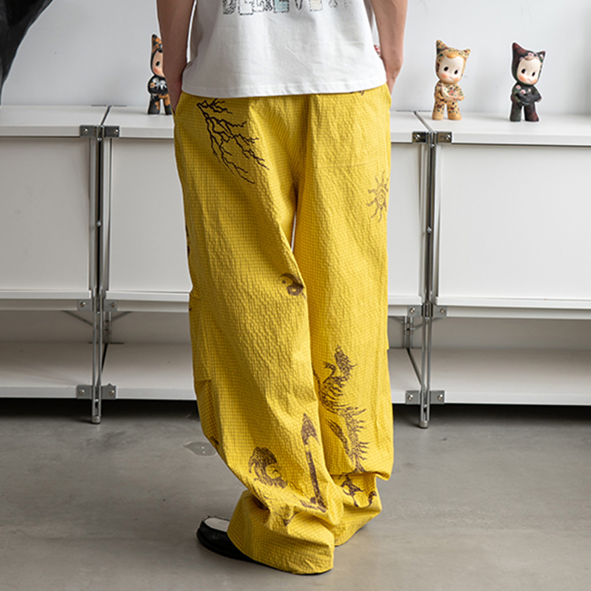 NIANJIUYIKOUER Graphic Grid Cargo Pants-Pants-XS-Yellow-Free Shipping Leatheretro