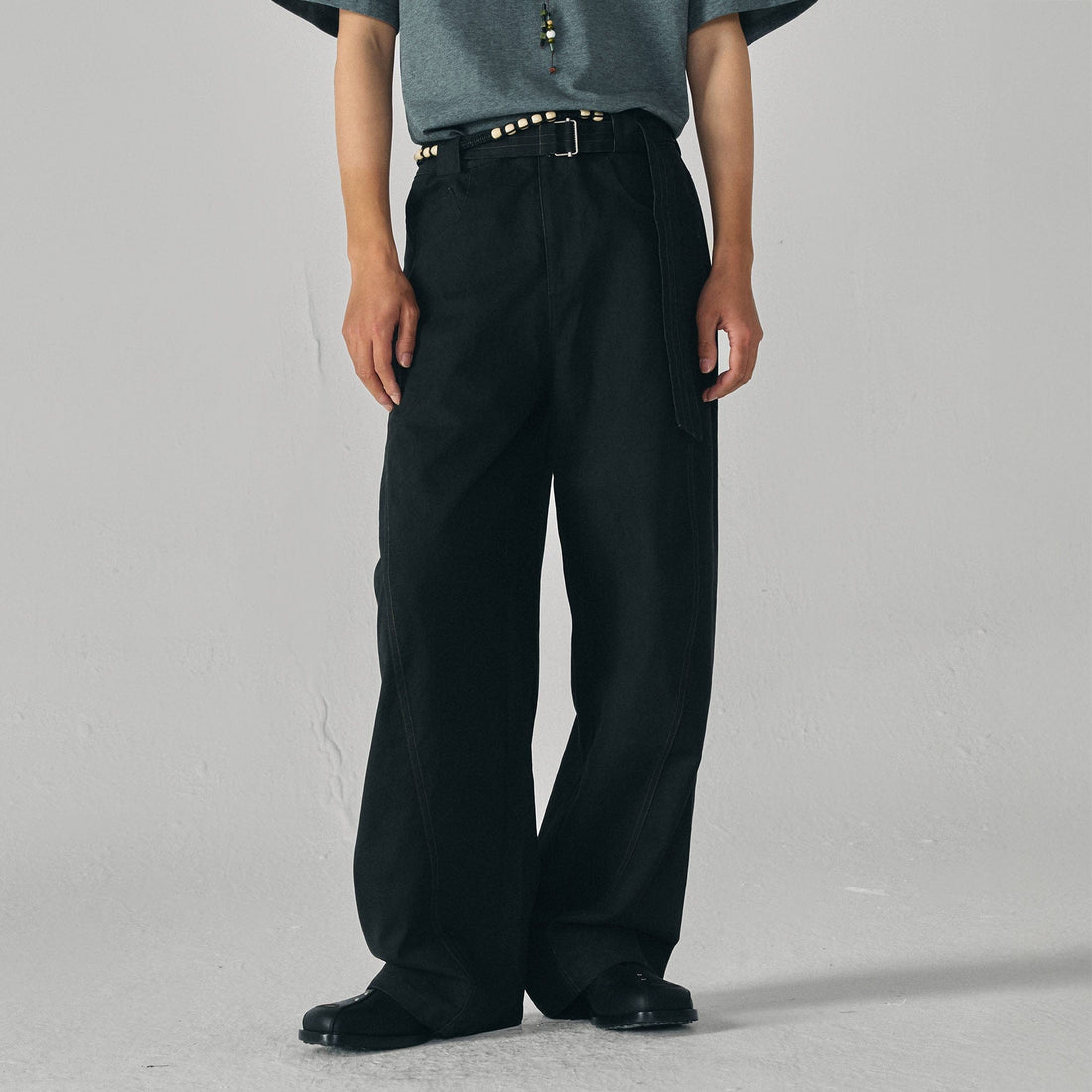 GONGHE REPUB Arc Spliced Strap Belt Pants-Pants-XS-White-Free Shipping Leatheretro