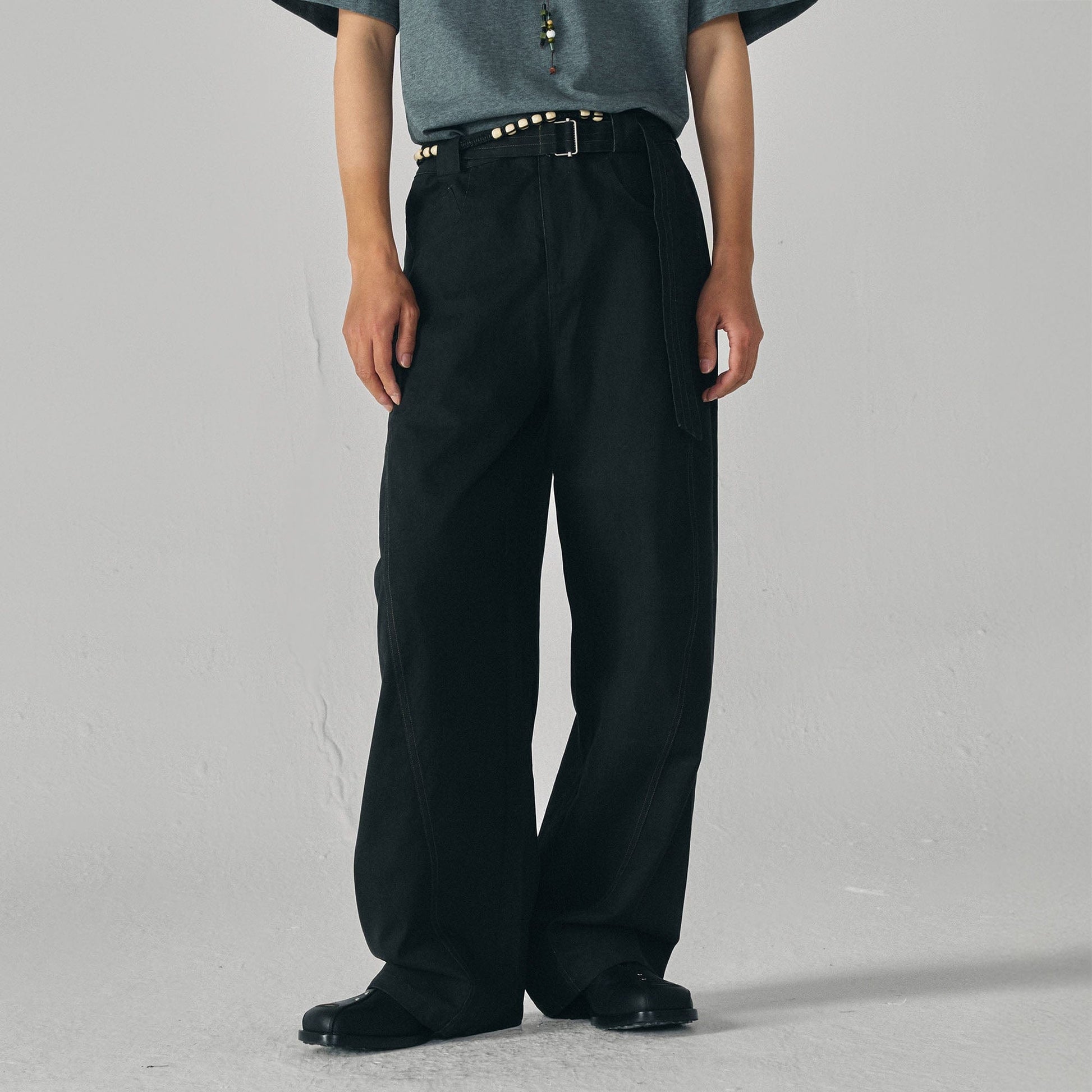 GONGHE REPUB Arc Spliced Strap Belt Pants-Pants-XS-Black-Free Shipping Leatheretro