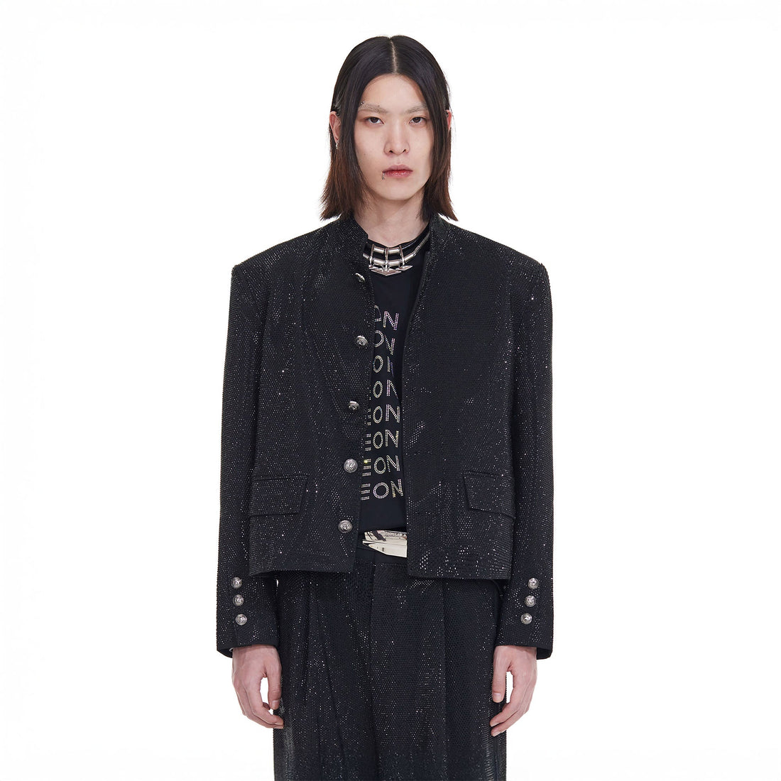 FACEONLAB Diamond LOGO Back Mandarin Collar Jacket-Jacket-M (Preorder)-Free Shipping Leatheretro