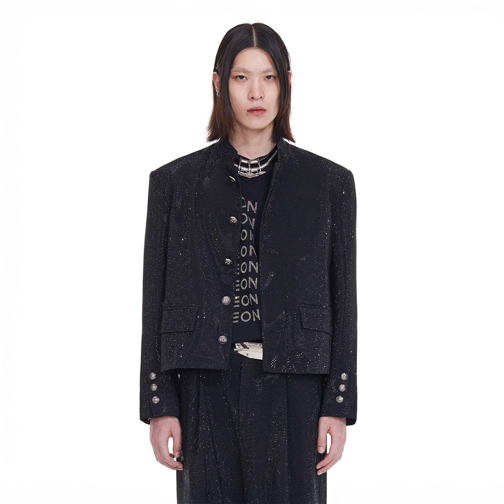 FACEONLAB Diamond LOGO Back Mandarin Collar Jacket-Jacket-M (Preorder)-Free Shipping Leatheretro