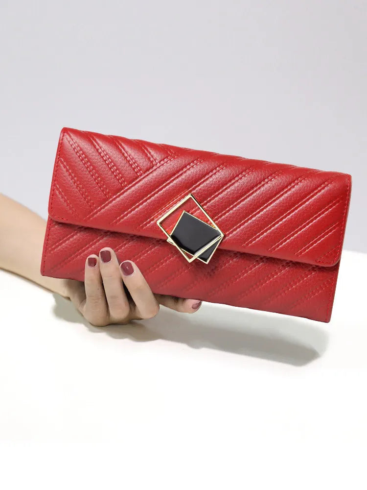 Large Capacity Leather Women's Wallet - Long Hand-Held Phone Holder-Wallets & Money Clips-Silver-Free Shipping Leatheretro