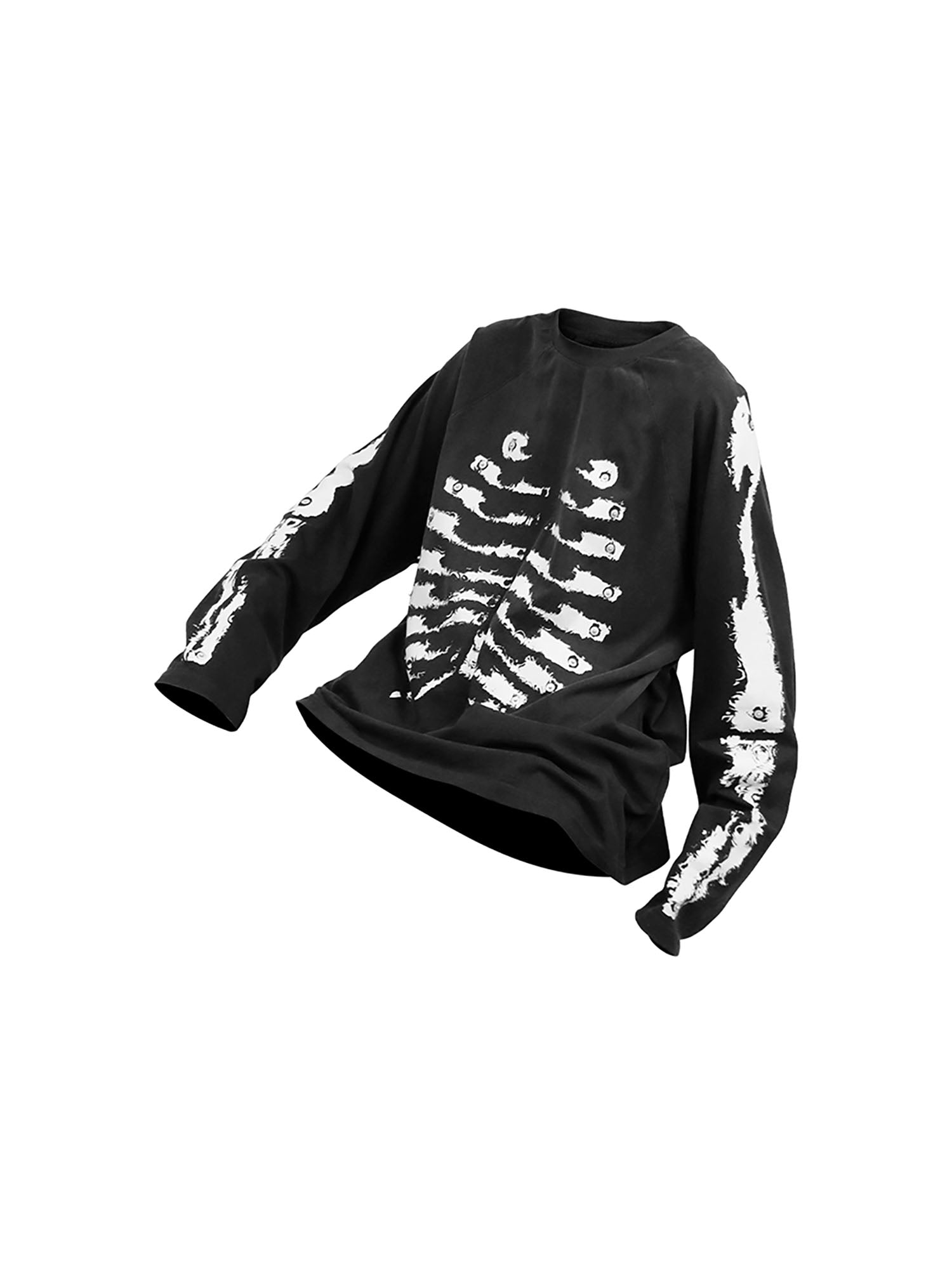 RELABEL Skeleton Graphic Rivet Long-Sleeve Tee-L/S Tee-XS-Gray-Free Shipping Leatheretro