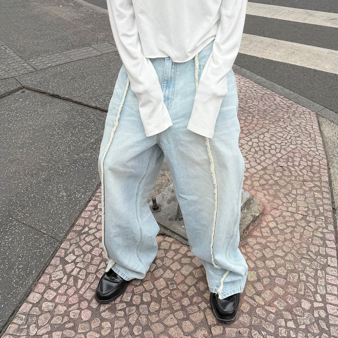 STEEPC Washed Frayed Seam Baggy Jeans-Jeans-S-Free Shipping Leatheretro