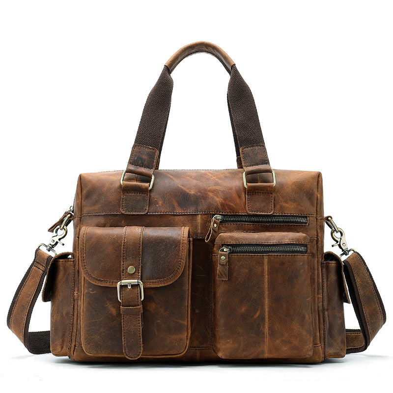 Horizontal Outdoor Business Hand Bag - First Layer Cowhide Leather Travel Luggage-Handbags-Brown-Free Shipping Leatheretro
