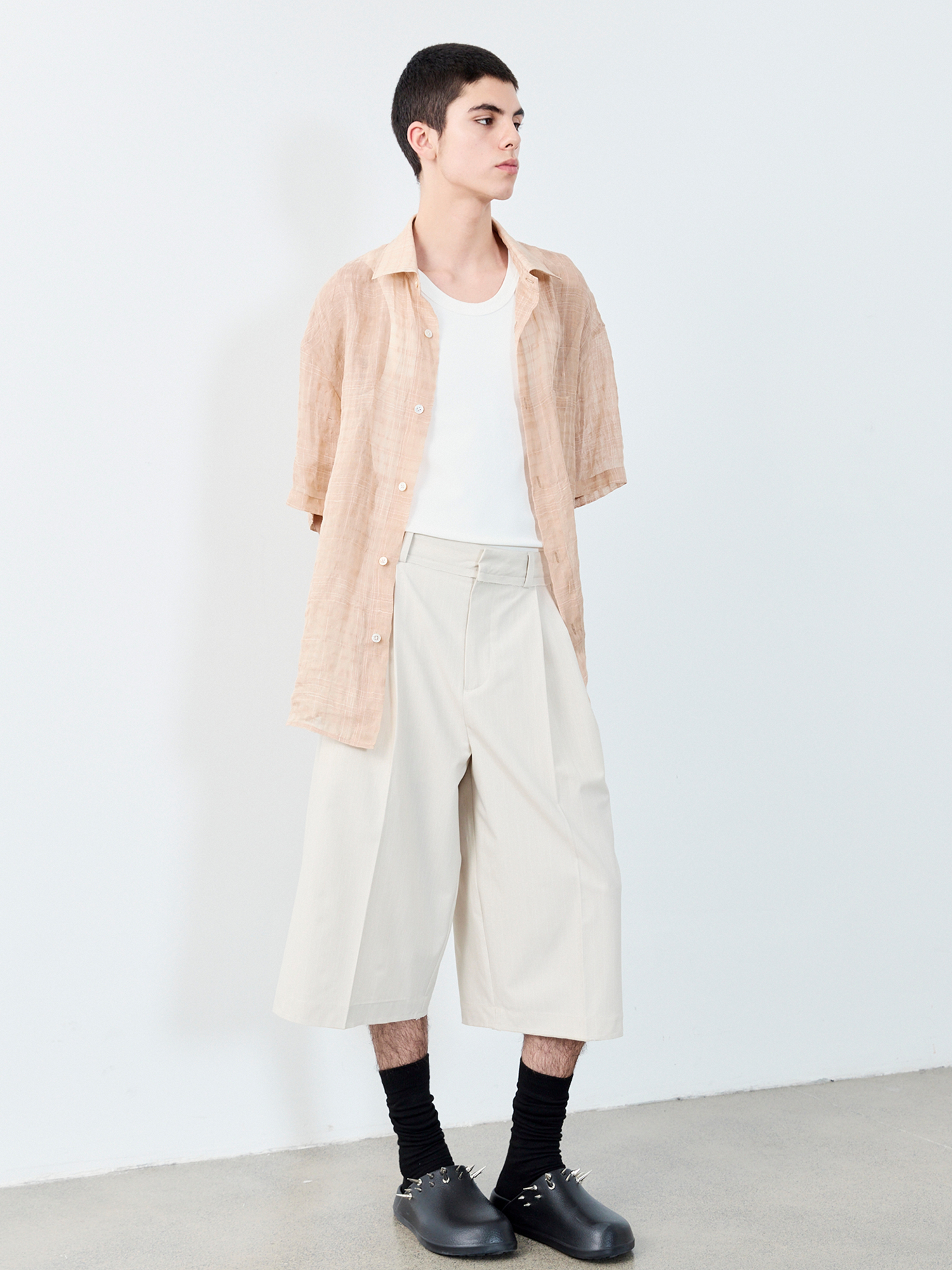GRAINMUSTARD Linen-Cotton Plaid Half Shirt-Half shirt-XS-Green (S M for preorder)-Free Shipping Leatheretro