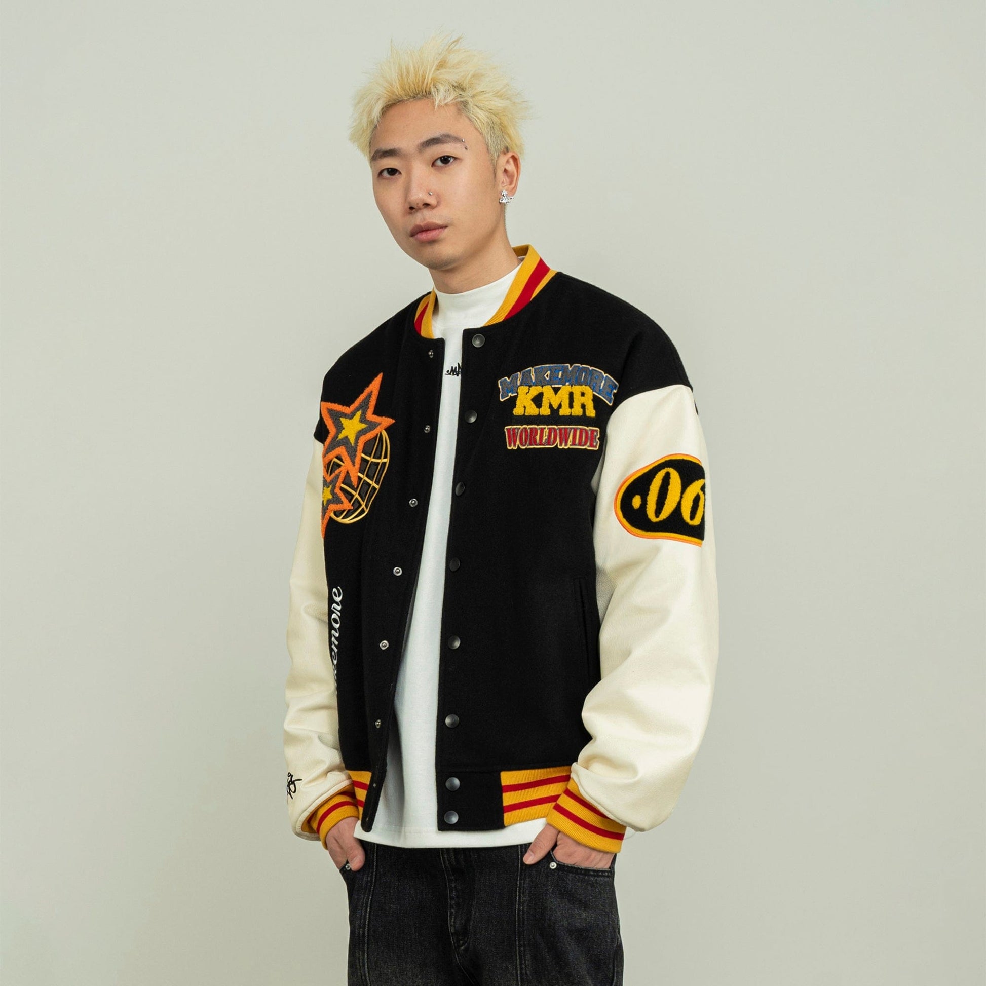 MAKEMORE KMR Patchwork Baseball Jacket-Jacket-S-Free Shipping Leatheretro