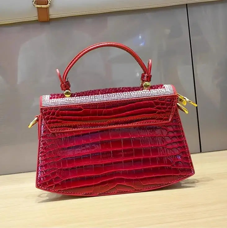 Crocodile Pattern Genuine Leather Women's Handbags - Portable Shell Tote Bags-Handbags-Black-Free Shipping Leatheretro