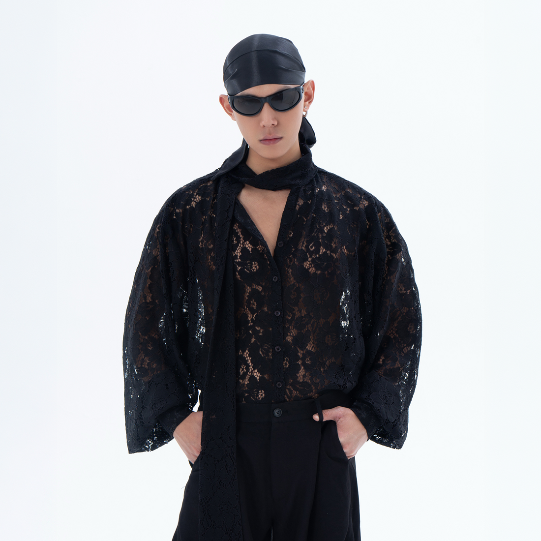 CLP Floral Lace Tie-Neck Shirt-Shirt-S-White (Preorder)-Free Shipping Leatheretro