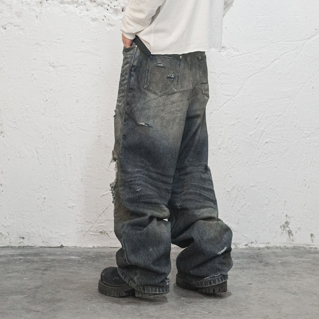 UNDERWATER Muddy Ripped Baggy Jeans-Jeans-S-Free Shipping Leatheretro