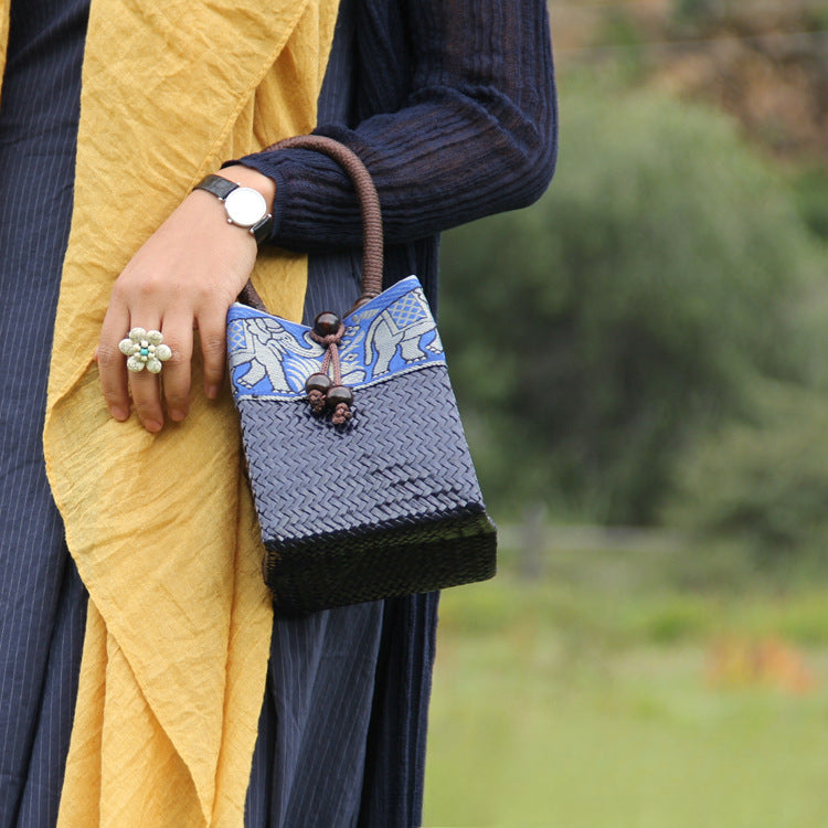 Handwoven Straw Tote Bag Mini Beach Bag for Vacation, Summer, and Resort Wear-Handbags-C011 coffee red-Free Shipping Leatheretro