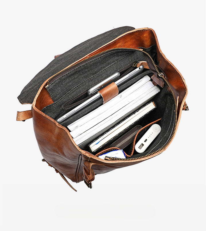 Handmade Vintage Vegetable-Tanned Leather Backpack-Backpack-Black-42CM*14CM*31CM-Free Shipping Leatheretro