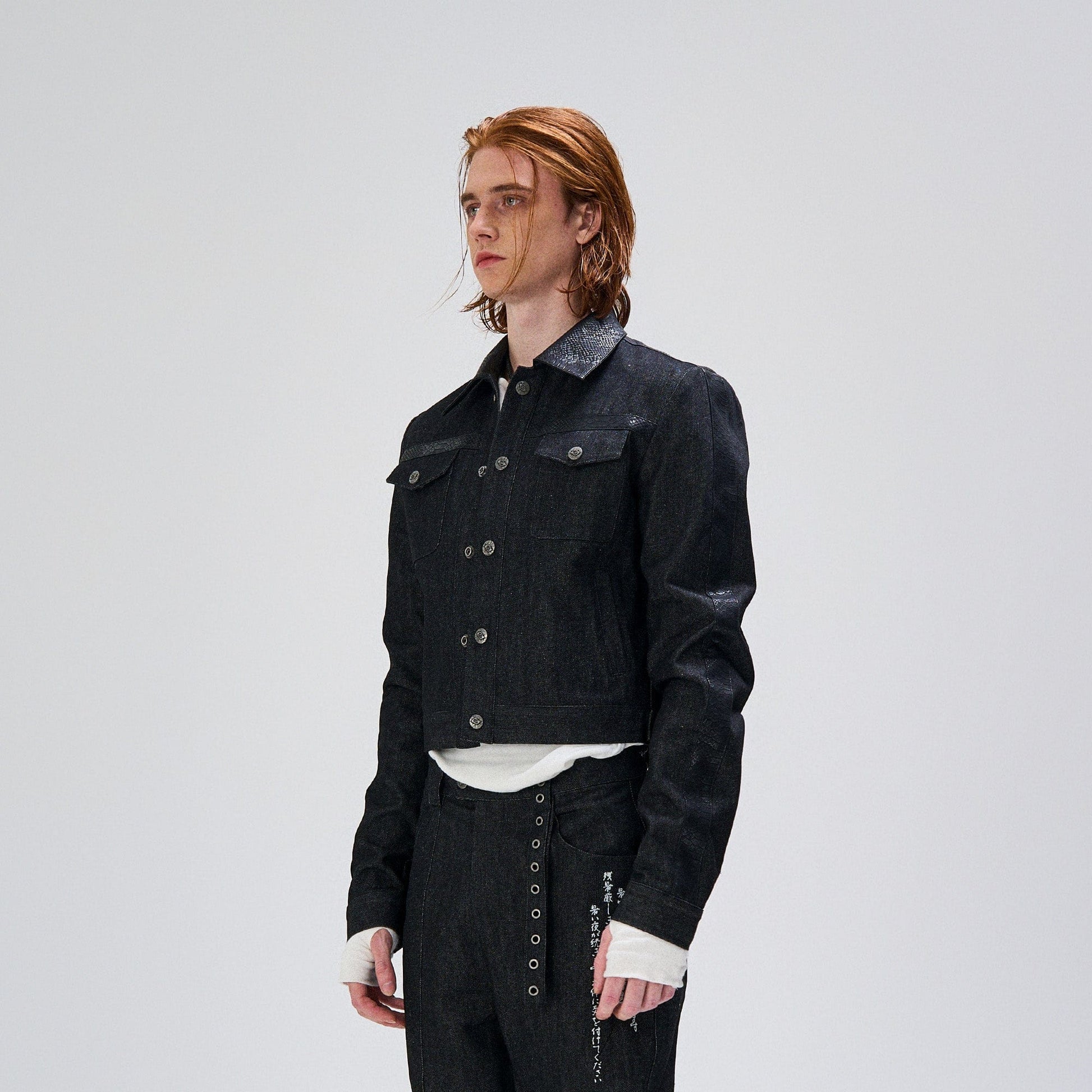 FLYERRER Serpent Cropped Raw Denim Jacket-Jacket-S (Preorder)-Free Shipping Leatheretro