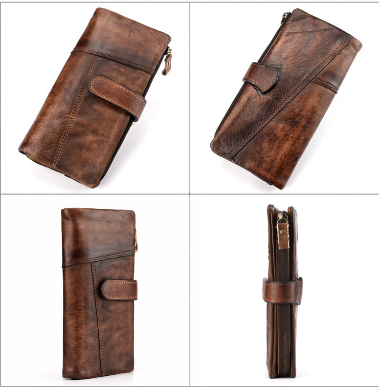 Retro Distressed Leather Long Wallet-Handbags, Wallets & Cases-Coffee-Free Shipping Leatheretro