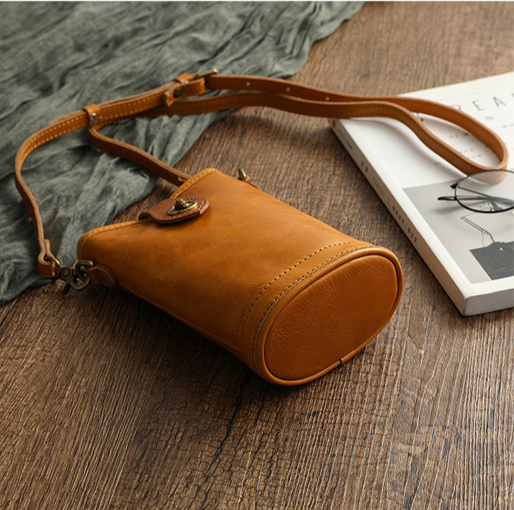 Handcrafted Vegetable-Tanned Cowhide Mini Crossbody Bag-Yellow-Free Shipping Leatheretro