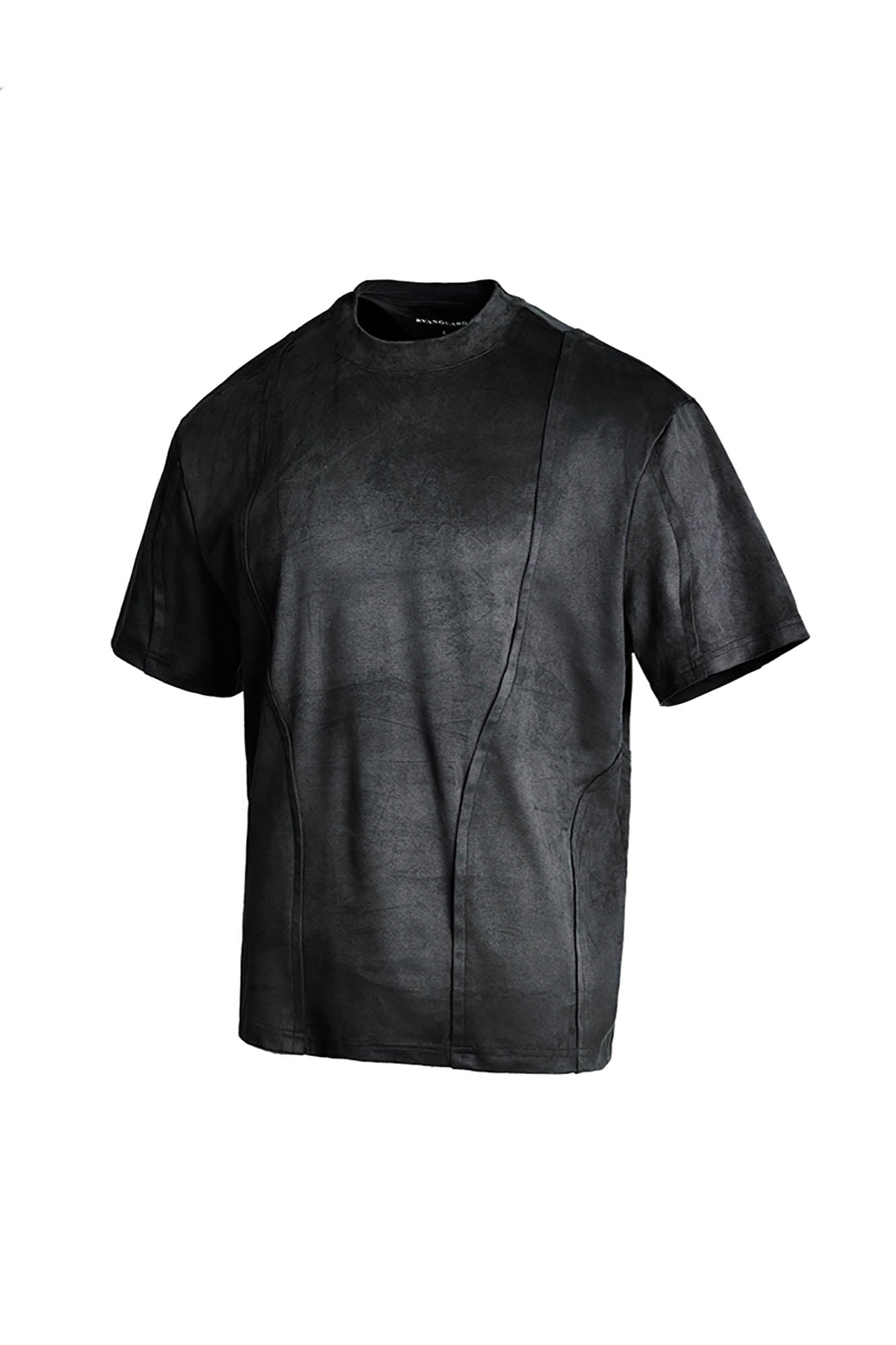 SSIN7 Suede Arc Spliced T-Shirt-T Shirt-S-Black-Free Shipping Leatheretro