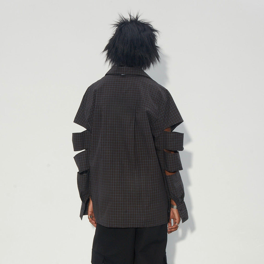 ASSEEN Deconstructed Cutout-Sleeve Mini Check Shirt-Shirt-S-Free Shipping Leatheretro