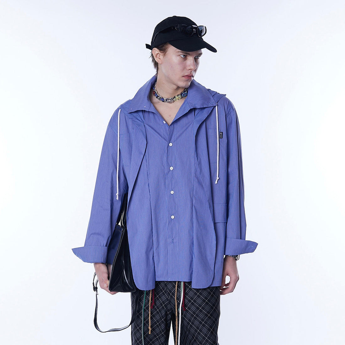 ASSEEN Deconstructed Layered Placket Oversized Hood Shirt-Shirt-S-Free Shipping Leatheretro