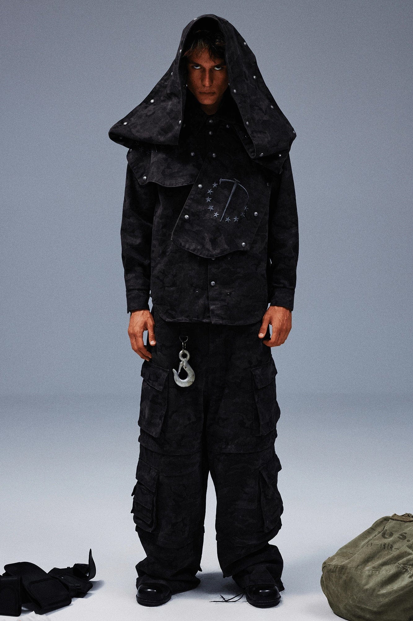TECNINEGROUP Detachable Hood Star-Rivet Camo Jacket-Jacket-S-Free Shipping Leatheretro