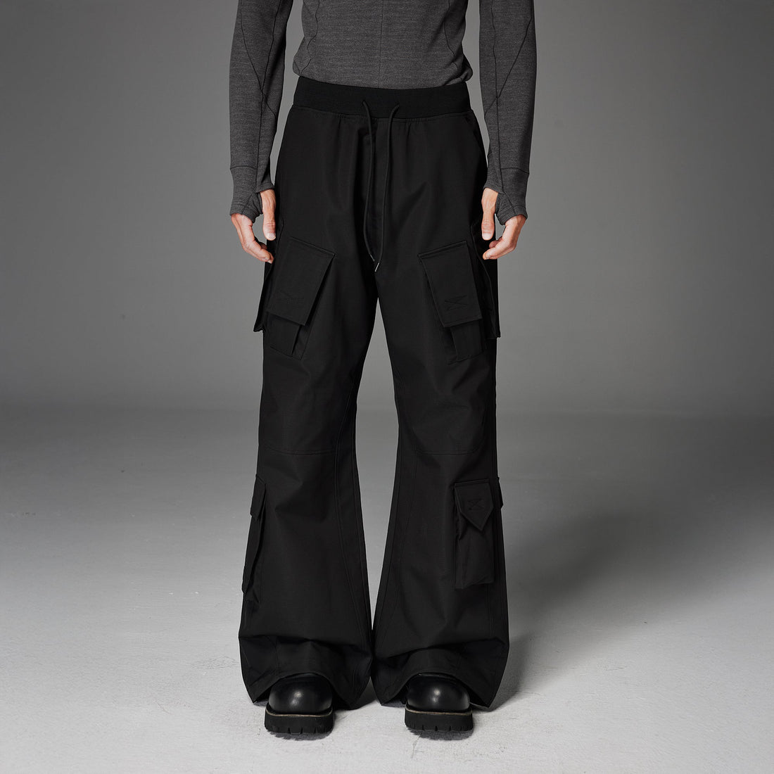 CATSSTAC Multi-Pocket Paneled Drawstring Cargo Pants-Pants-M (Preorder)-Black-Free Shipping Leatheretro