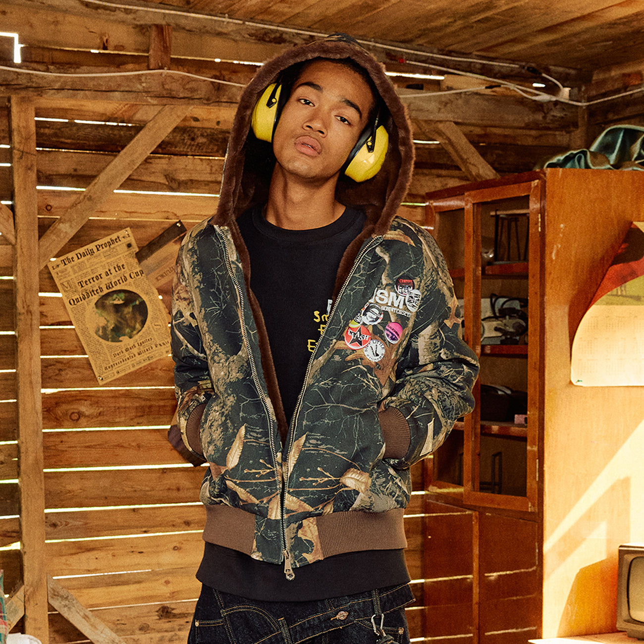 DONSMOKE Faux Fur Lined Camo Hooded Jacket-Jacket-S-Multicolor-Free Shipping Leatheretro