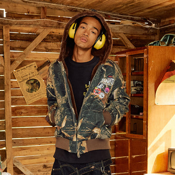 DONSMOKE Faux Fur Lined Camo Hooded Jacket-Jacket-S-Multicolor-Free Shipping Leatheretro