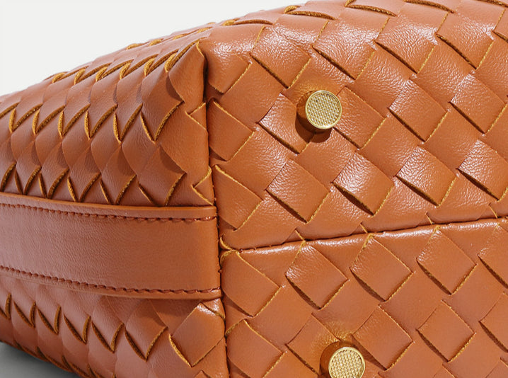 Faux Leather Handwoven Bag – Fashionable & Minimalist Lunch Tote, Elegant Shoulder Bag-Shoulder Bags-Black-Free Shipping Leatheretro