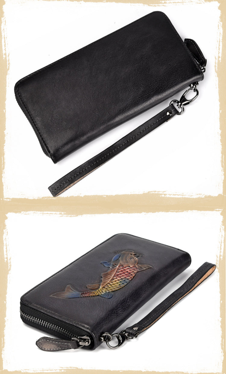 Vintage Genuine Leather Long Zip Wallet-Handbags, Wallets & Cases-Vintage Black-Free Shipping Leatheretro