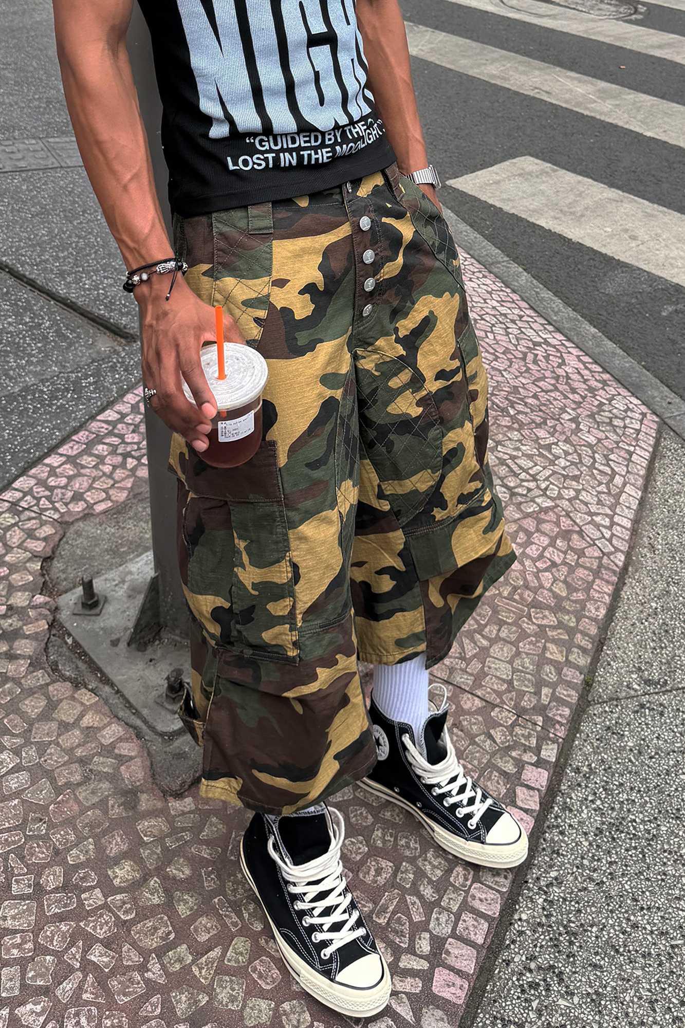STEEPC Button-Fly Camo Quilted Cargo Shorts-Shorts-S / 28"-Free Shipping Leatheretro