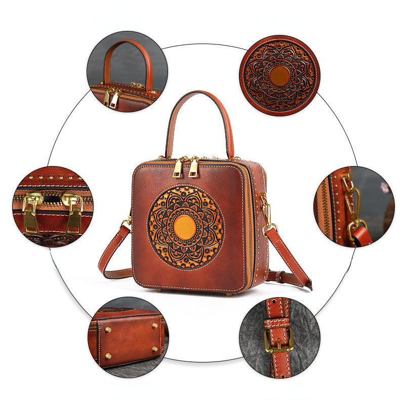Vintage Cowhide Leather Small Handbags for Women 3038-Handbags, Wallets & Cases-Brown-Free Shipping Leatheretro