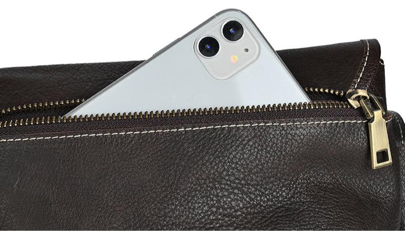 Veg-Tanned Washed Pull-Up Leather Crossbody Bag-crossbody bags-black-Free Shipping Leatheretro