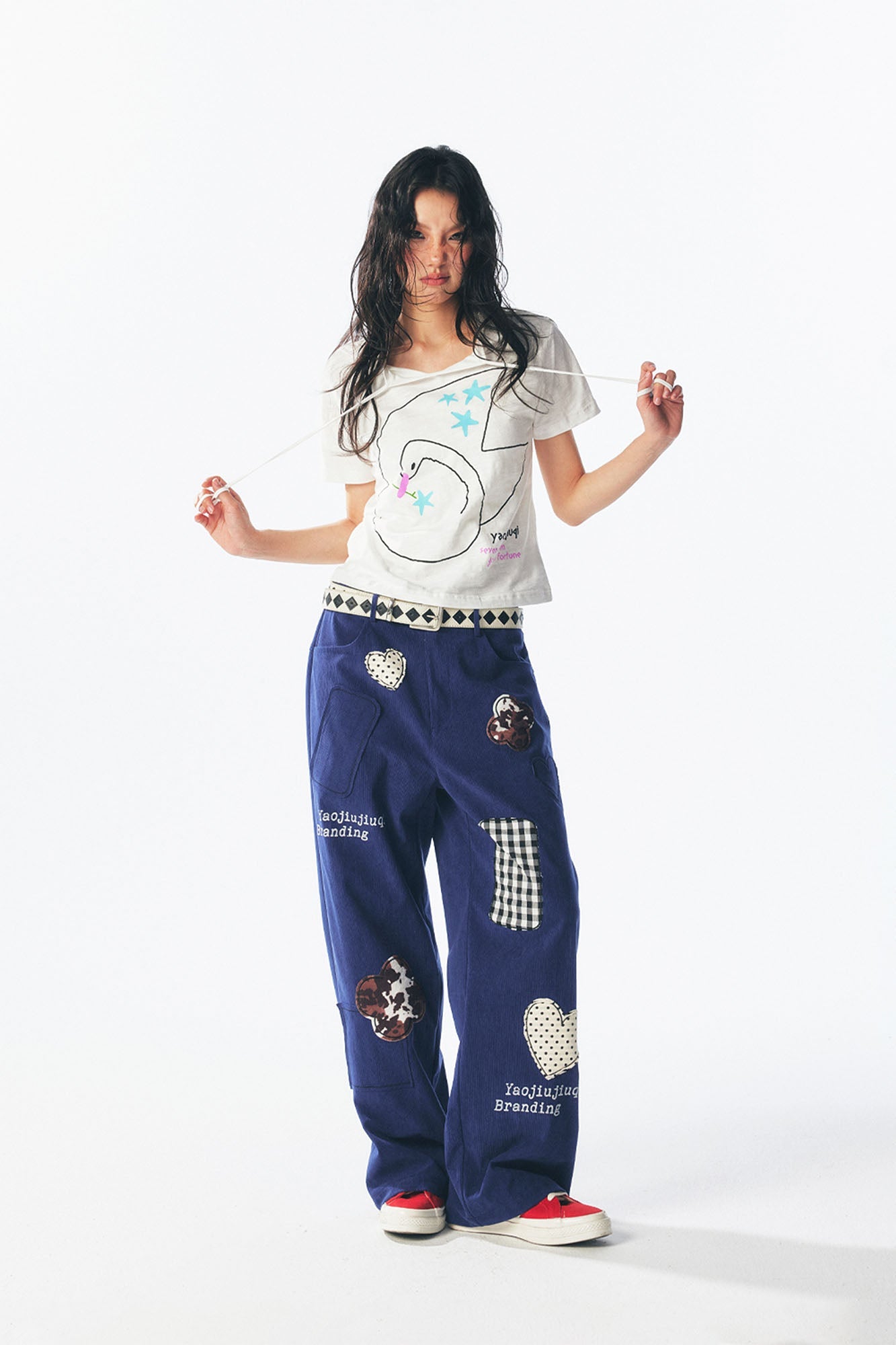 1997 POSTOFFICE Whimsical Patch Straight-Leg Pants-Pants-S-Free Shipping Leatheretro