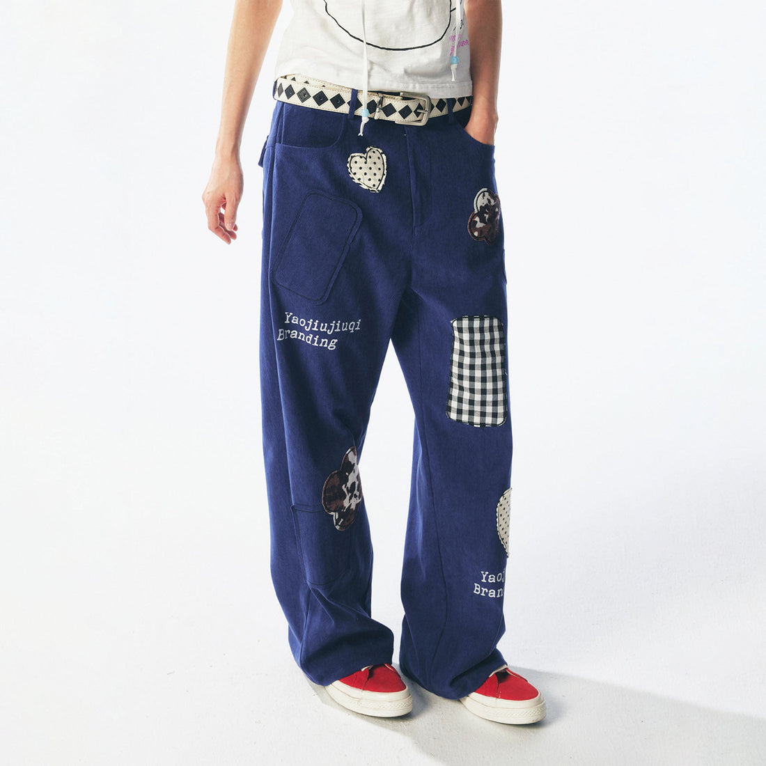 1997 POSTOFFICE Whimsical Patch Straight-Leg Pants-Pants-S-Free Shipping Leatheretro