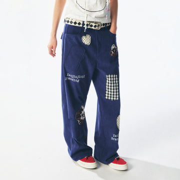 1997 POSTOFFICE Whimsical Patch Straight-Leg Pants-Pants-S-Free Shipping Leatheretro