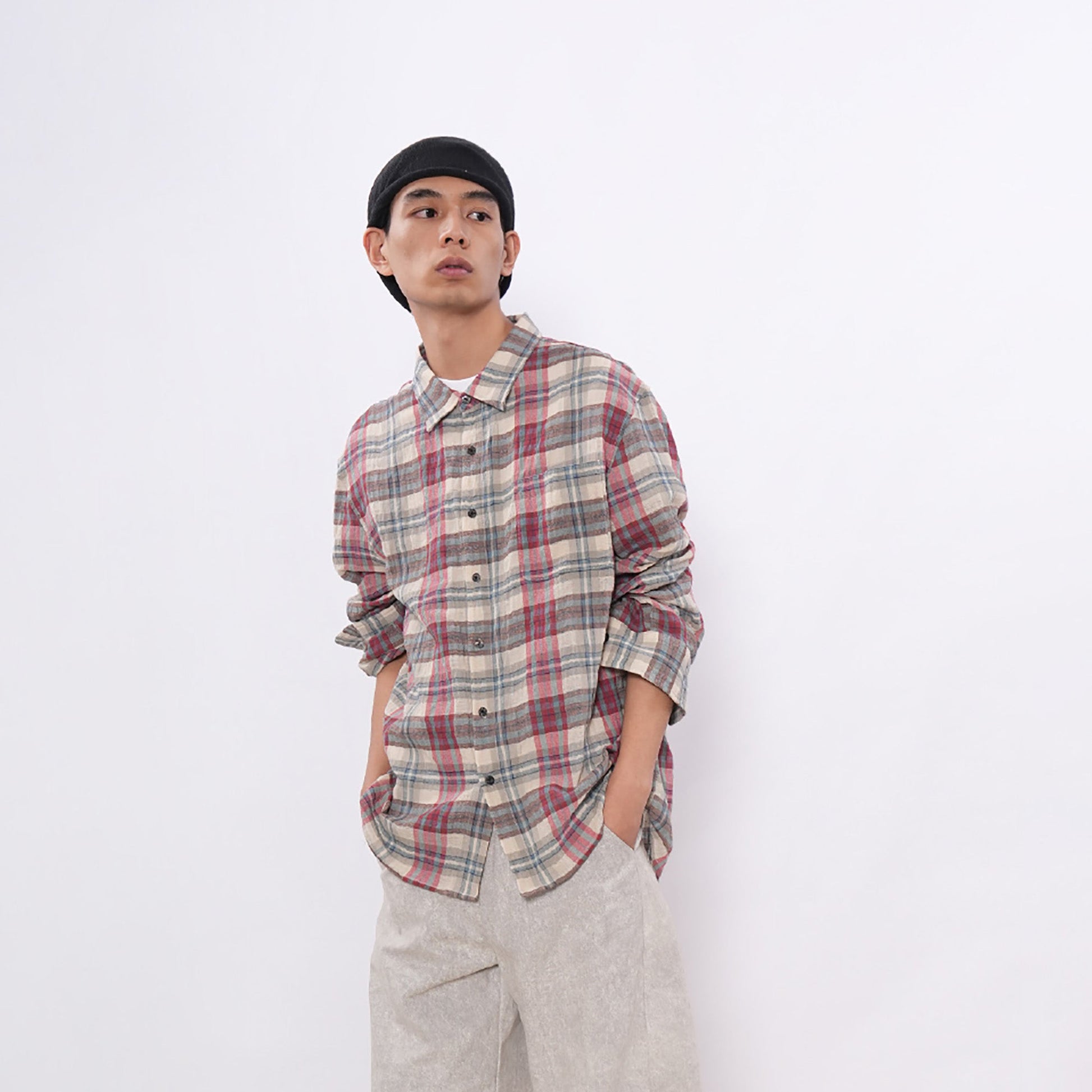 7440 37 1 Retro Linen-Blend Plaid Overshirt-Shirt-S (Preorder)-Free Shipping Leatheretro