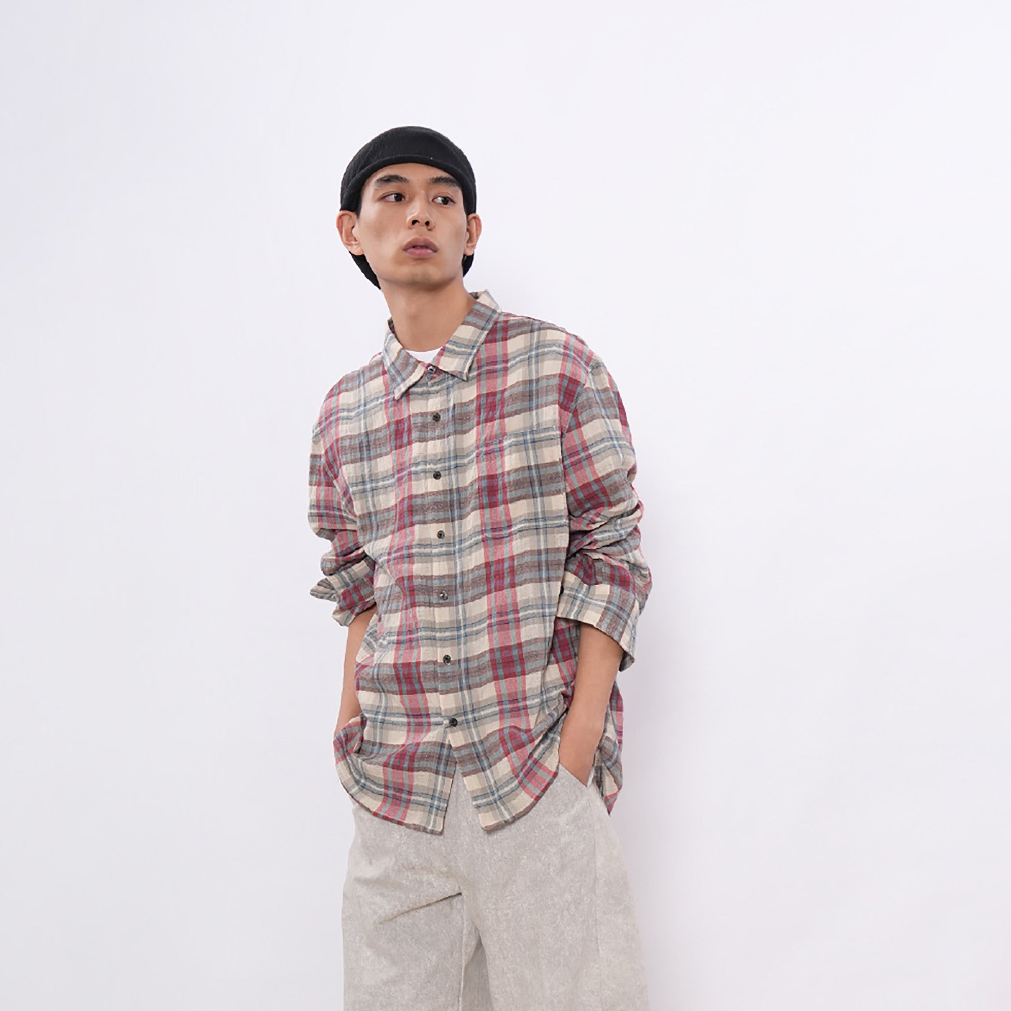 7440 37 1 Retro Linen-Blend Plaid Overshirt-Shirt-S (Preorder)-Free Shipping Leatheretro