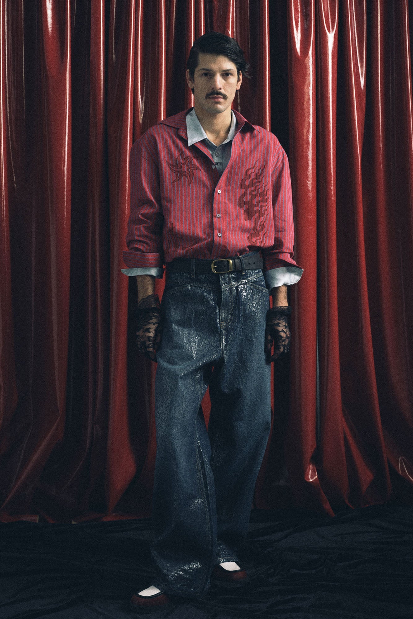 TRECLUB Iridescent Scale Wide-Leg Jeans-Jeans-S-Free Shipping Leatheretro