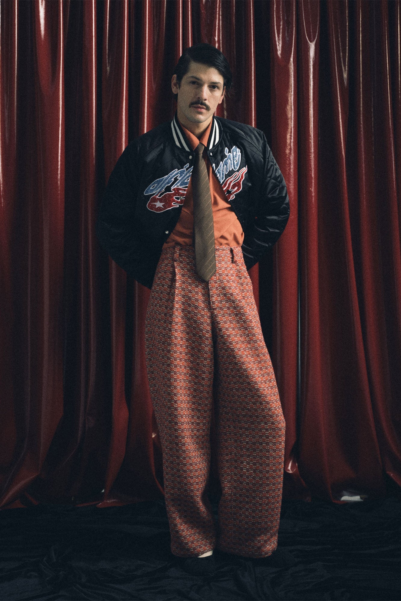 TRECLUB Tweed PU Pocket Straight-Leg Pants-Pants-S-Free Shipping Leatheretro