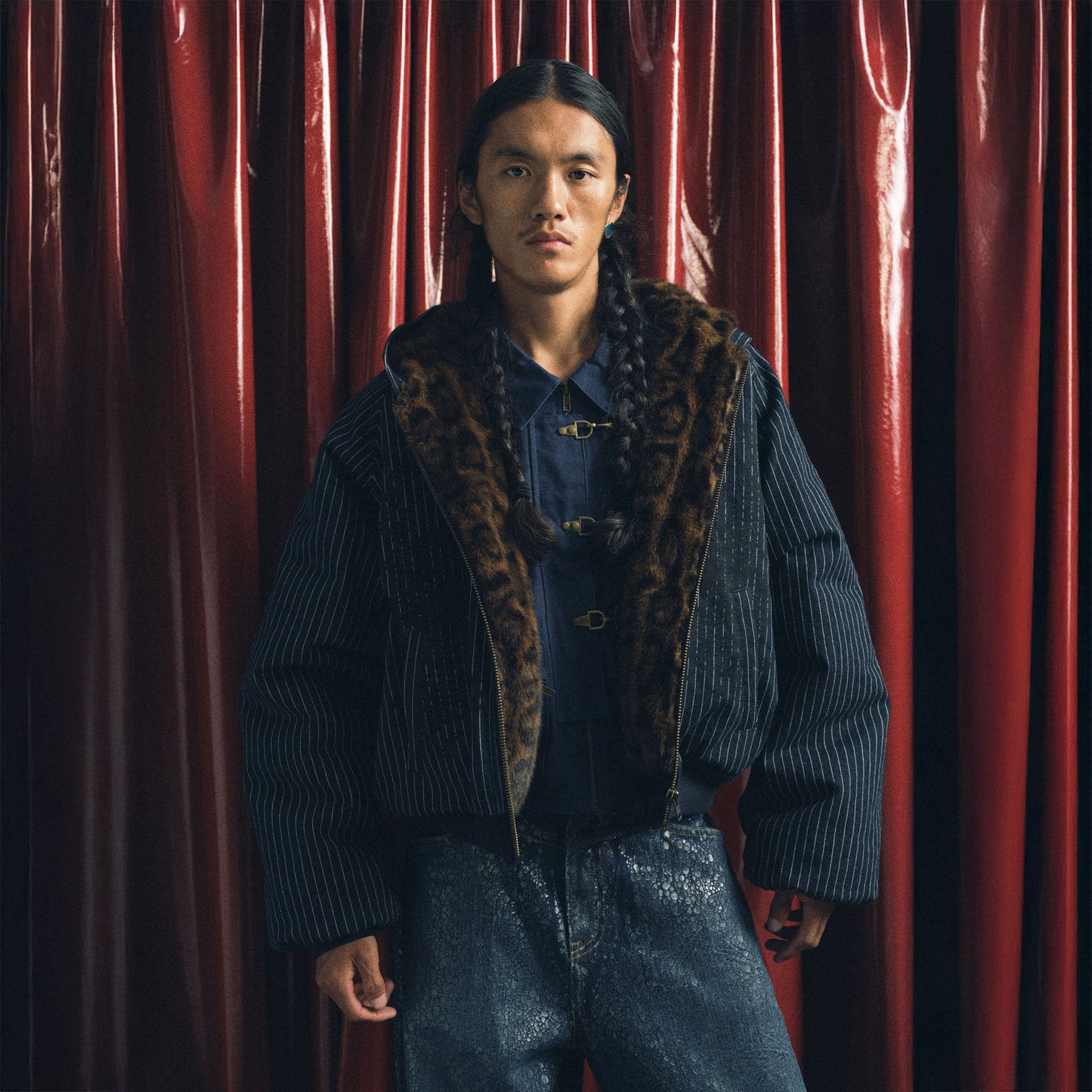 TRECLUB Leopard Lining Striped Bomber Jacket-Jacket-S (Preorder)-Free Shipping Leatheretro