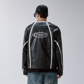F2CE Racing Patch Contrast Panel PU Moto Jacket-Jacket-S-Free Shipping Leatheretro