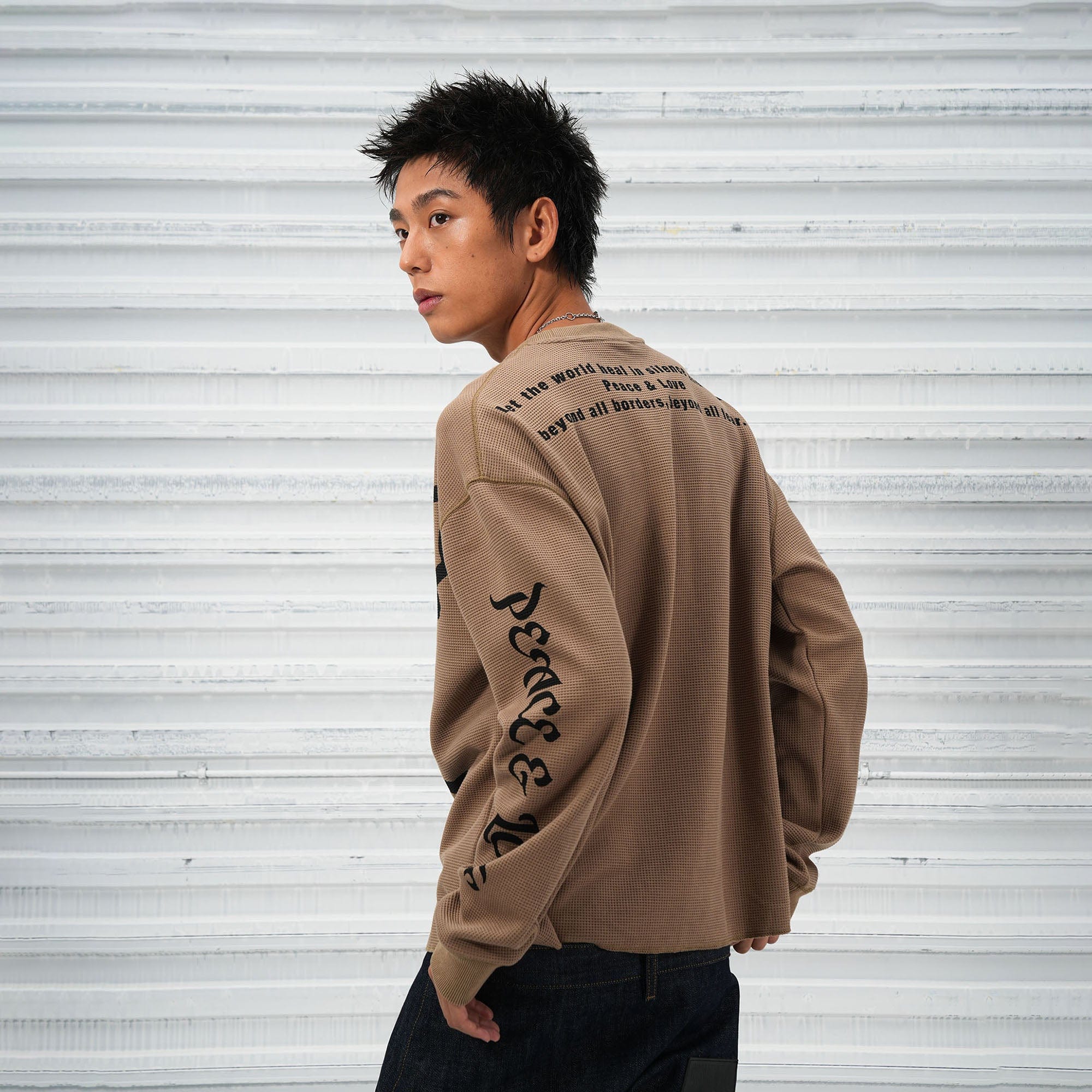 VINKID Pigeon Graphic Waffle Sweatshirt-T Shirt-S-Brown-Free Shipping Leatheretro
