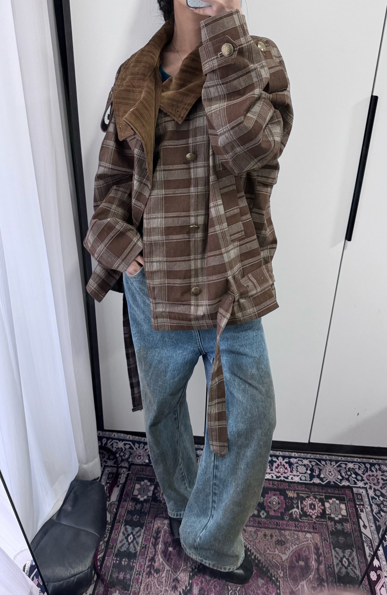 TRECLUB Retro Plaid Double-Breasted Trench Jacket-Jacket-S (Preorder)-Free Shipping Leatheretro