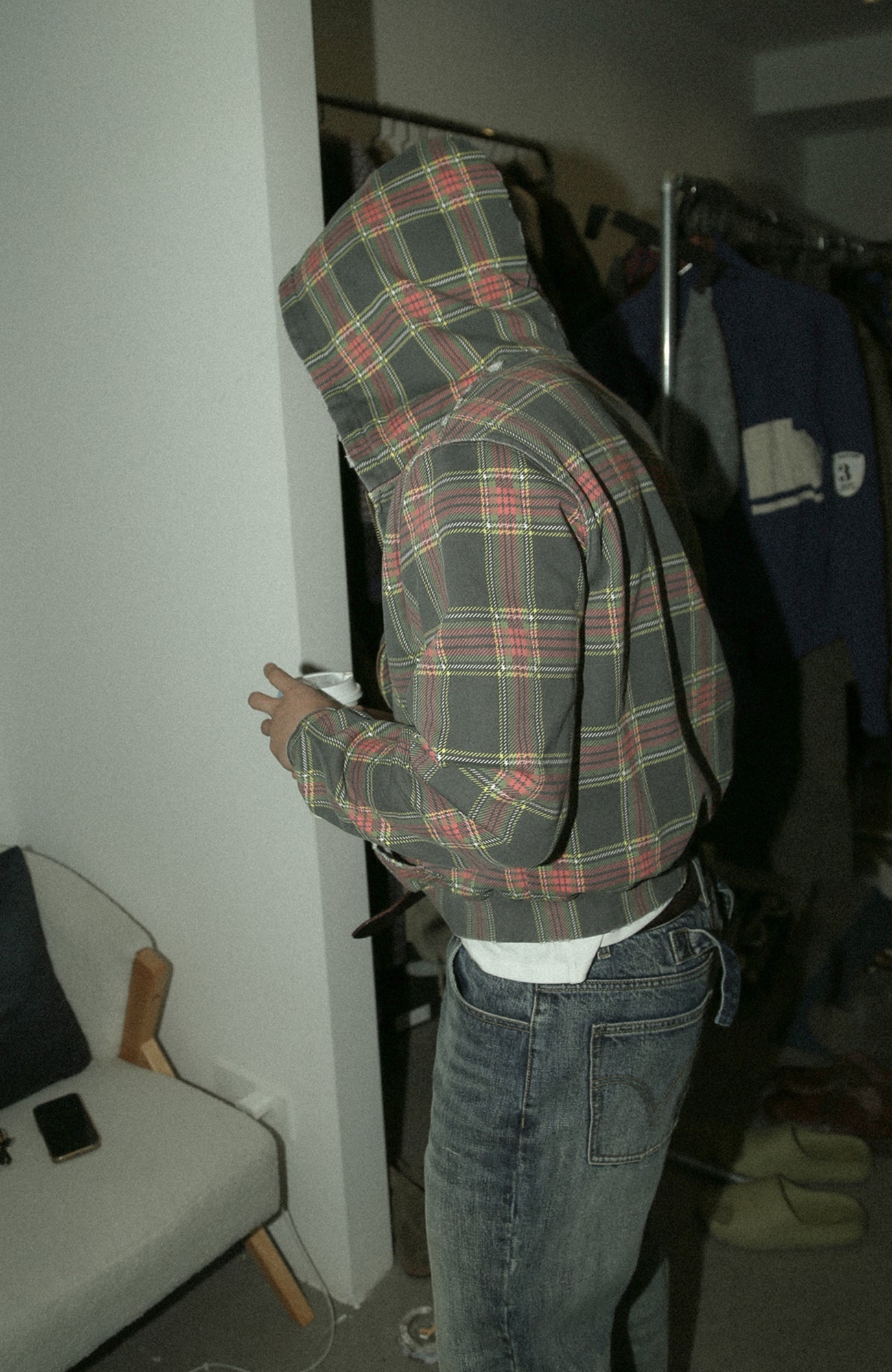 TRECLUB Distressed Plaid Zip-Up Hoodie-Jacket-S (Preorder)-Free Shipping Leatheretro